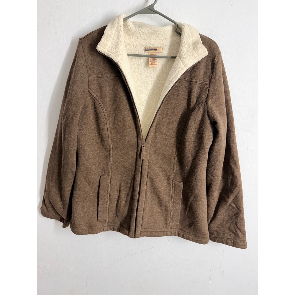 Covington Brown Faux Shearling Lined Zip Up Jacket Womens Medium Fleece Coat